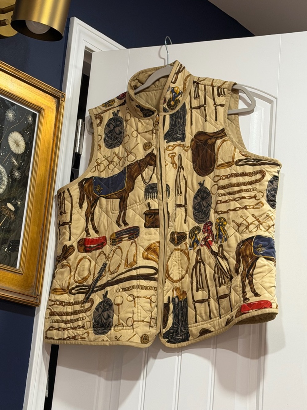 Lauren Ralph Lauren Quilted Cream Vest with Patterned Lining